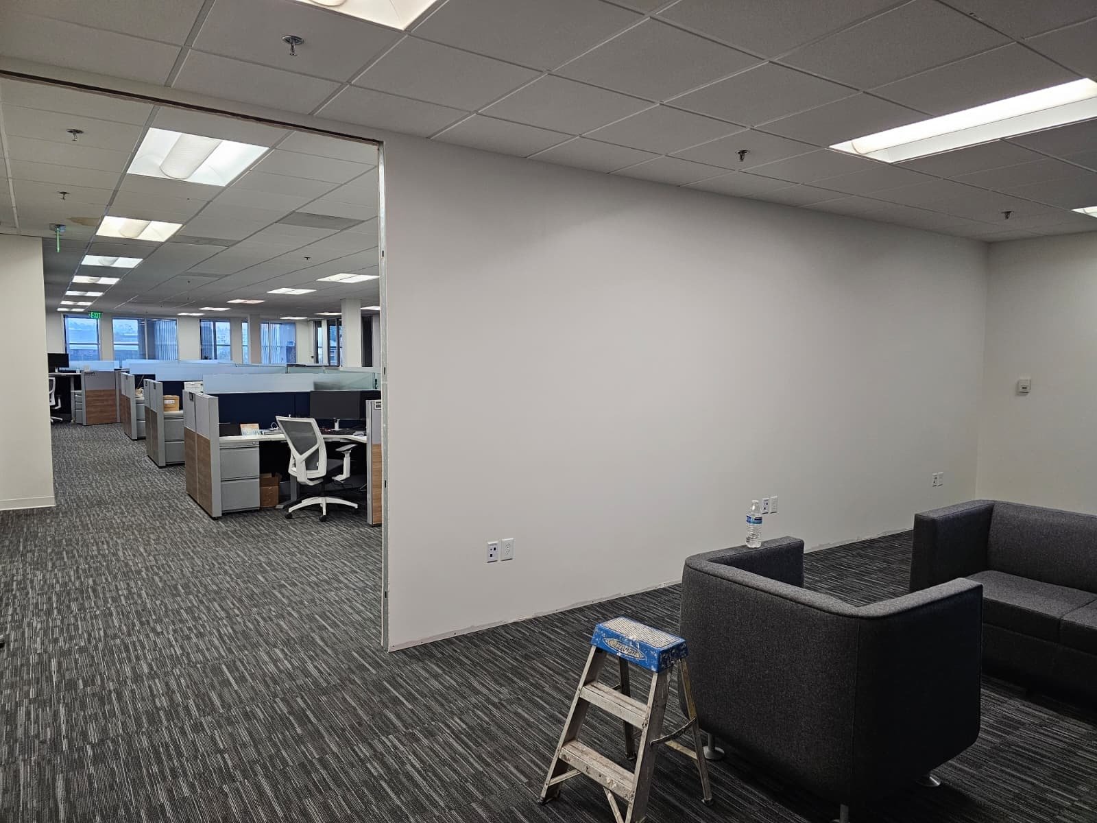 New drywall installed and finished in a commercial office